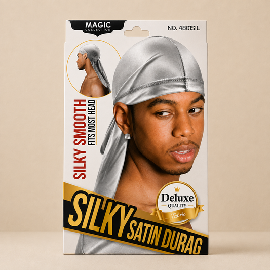 Magic Collection Deluxe Silky Satin Durag #4801 – Silver