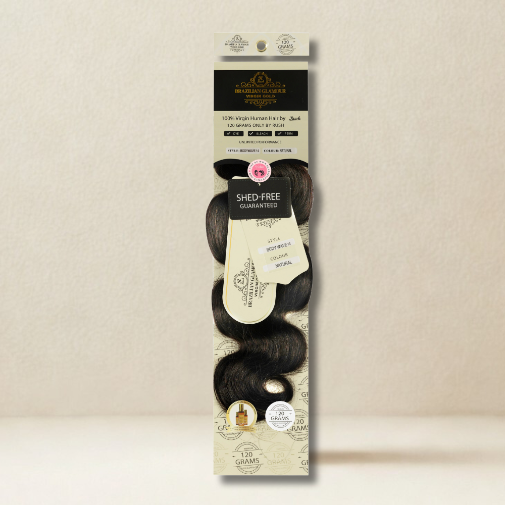 RUSH Brazillian glamour 100% Virgin Gold Human Hair Body Wave Weave 120 grams