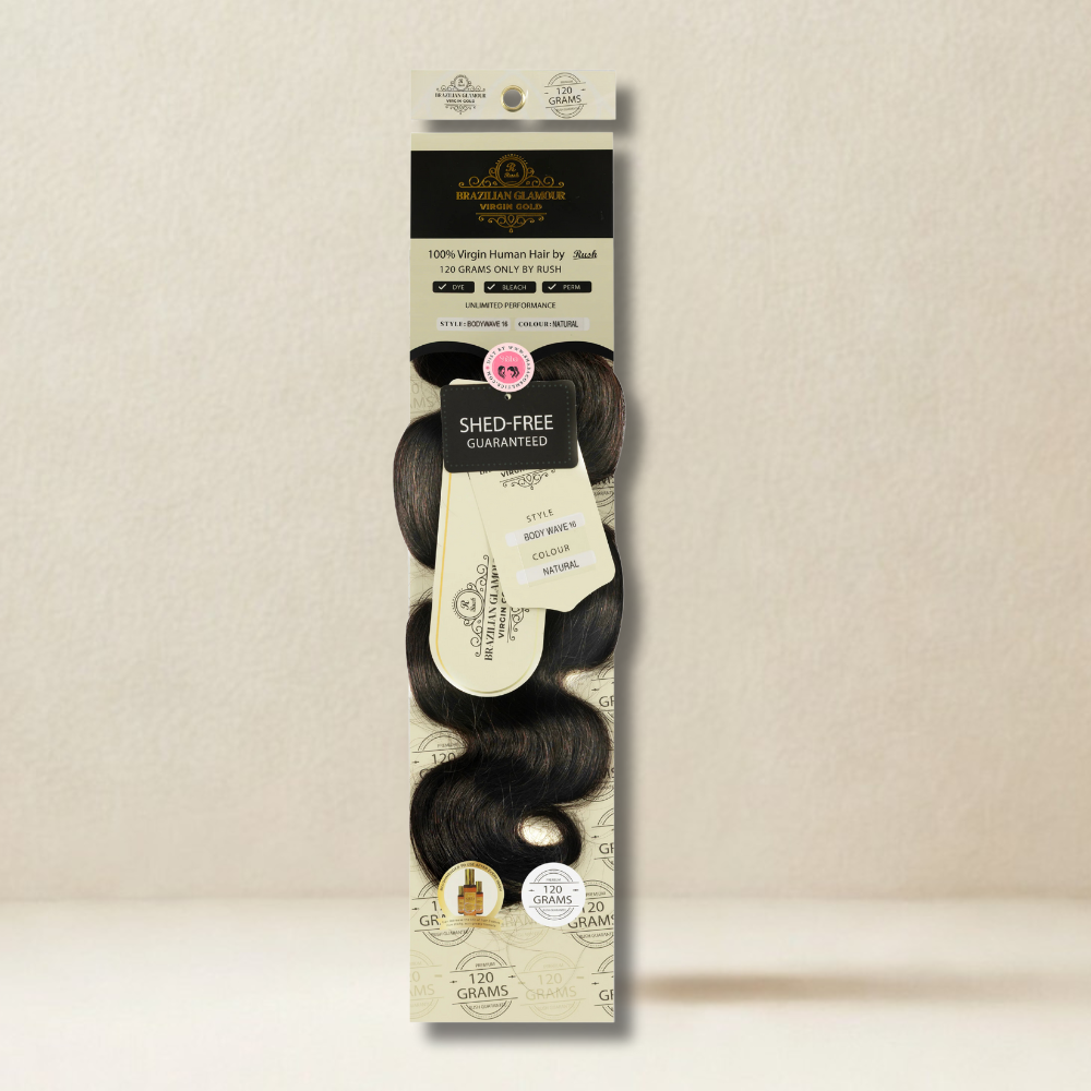 RUSH Brazillian glamour 100% Virgin Gold Human Hair Body Wave Weave 120 grams