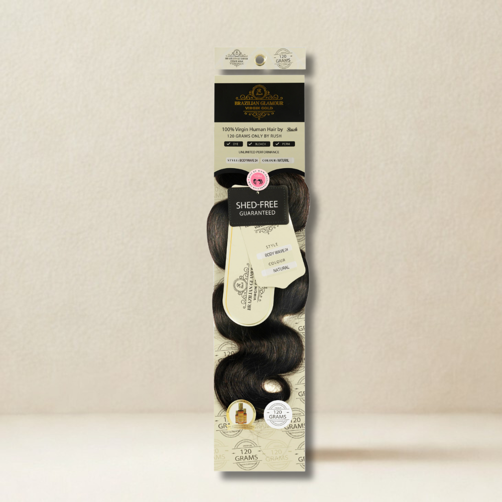 RUSH Brazillian glamour 100% Virgin Gold Human Hair Body Wave Weave 120 grams