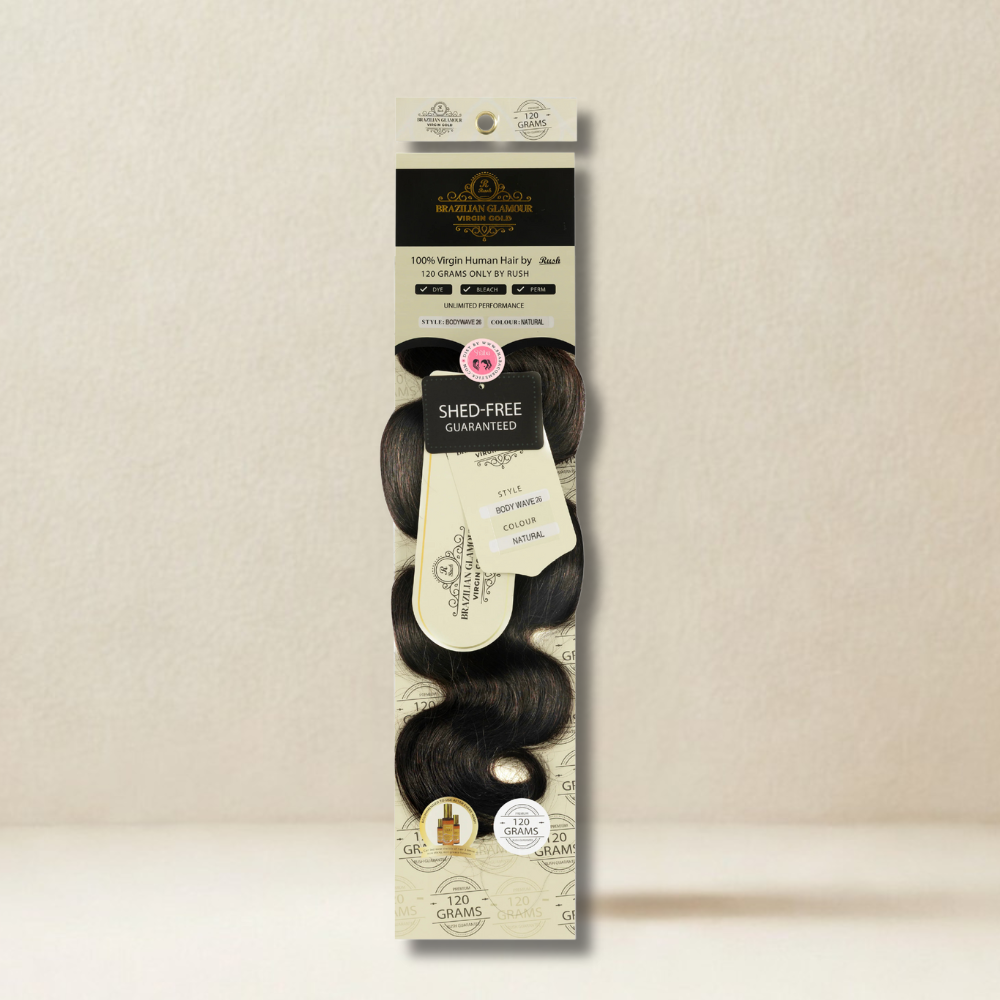 RUSH Brazillian glamour 100% Virgin Gold Human Hair Body Wave Weave 120 grams