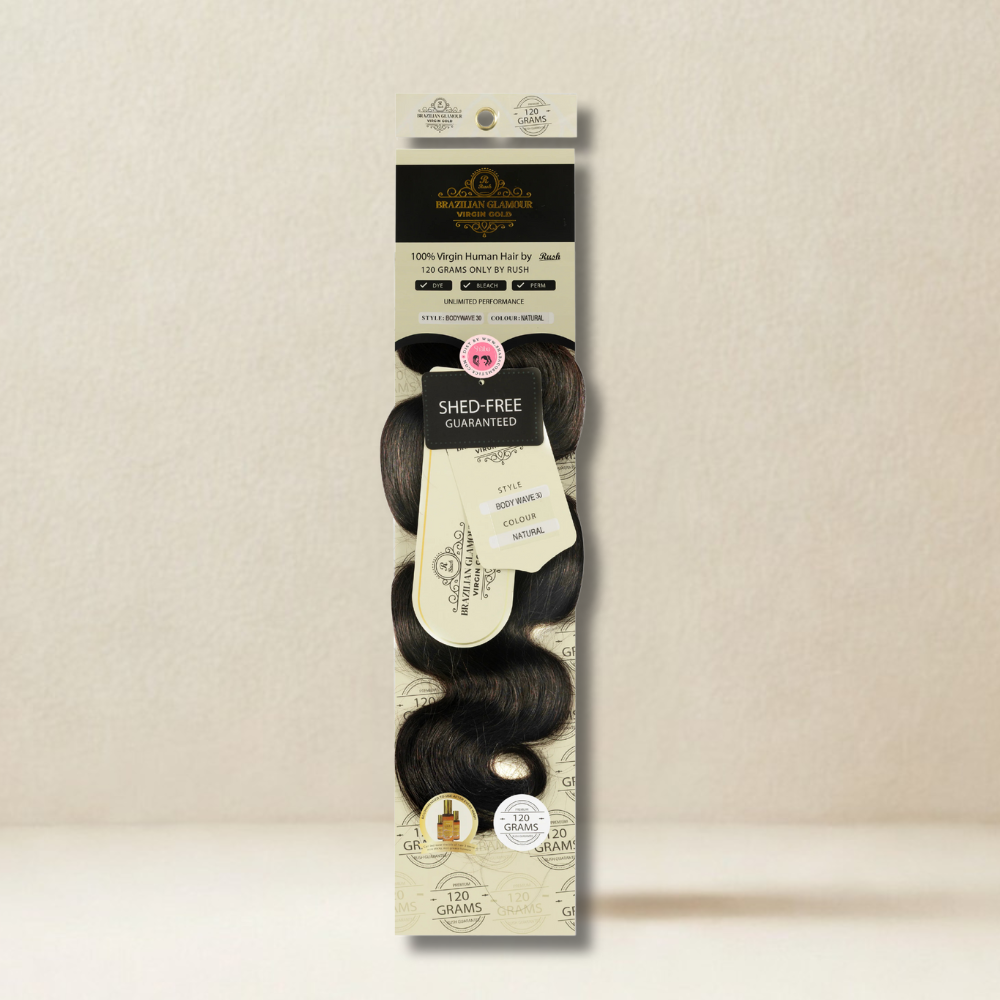 RUSH Brazillian glamour 100% Virgin Gold Human Hair Body Wave Weave 120 grams