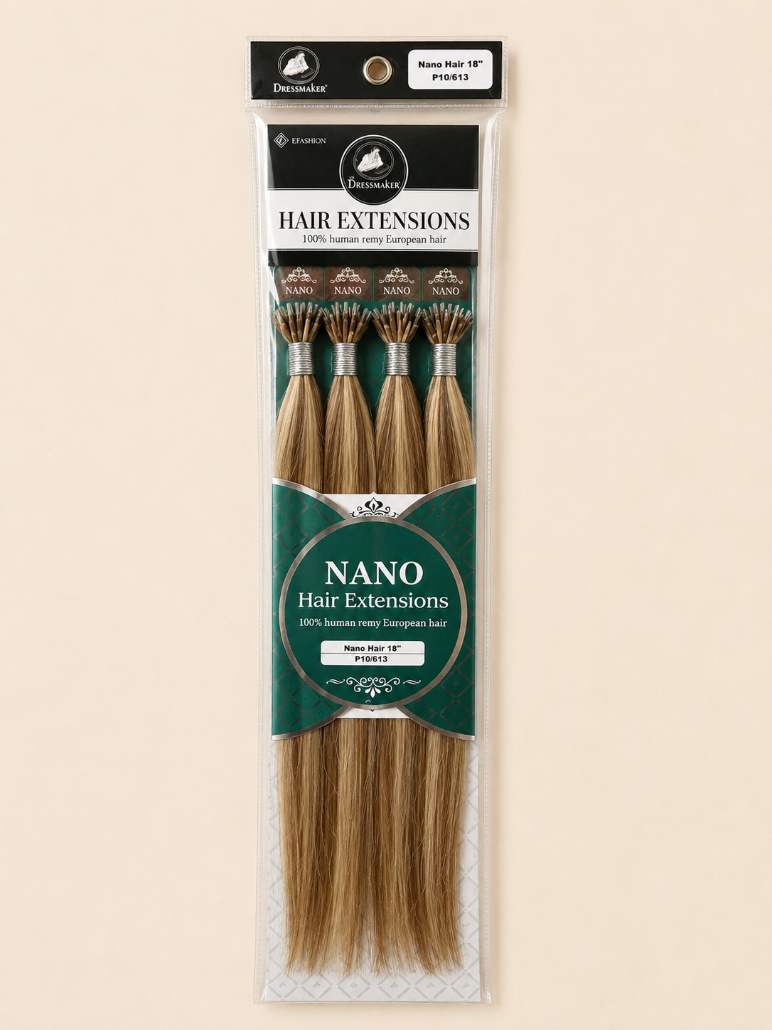 Dressmaker 100% Human Remy European Nano Straight Hair Extensions 18" – 100 Pieces