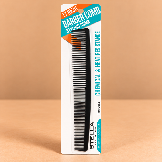 Stella Collection Barber Styling Comb #2444, featuring a barber-style comb with teeth for hair cutting, sectioning and styling.