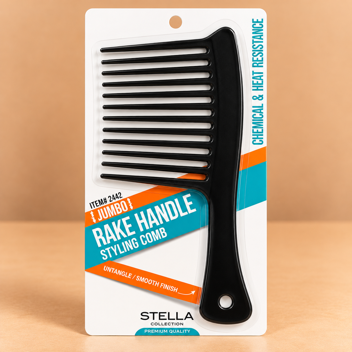 Stella Collection Rake Handle Jumbo Styling Comb #2442, featuring a jumbo rake-style comb head with wide-spaced teeth and a handle.