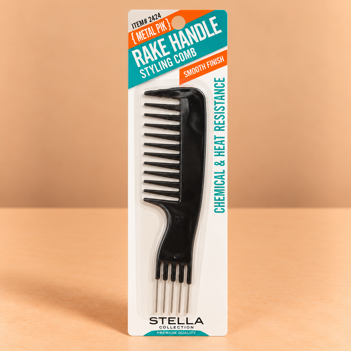 Stella Collection Rake Handle Styling Comb #2414, featuring a rake-style comb head with spaced teeth and a long handle.
