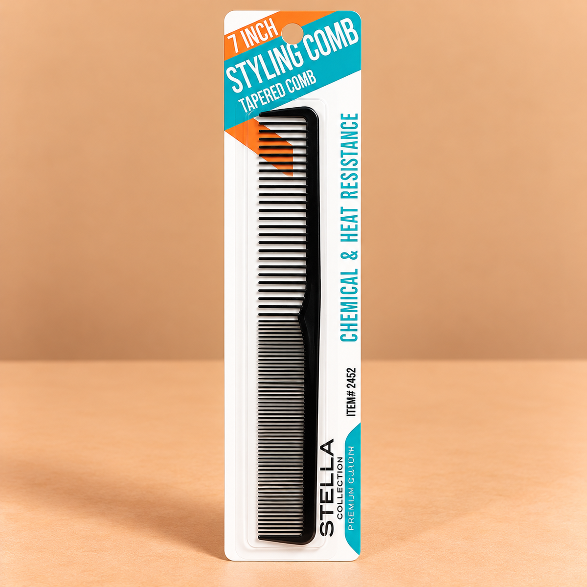 Stella Collection Sectioning Teeth Comb #2452, featuring a sectioning comb with teeth designed for separating and arranging hair.