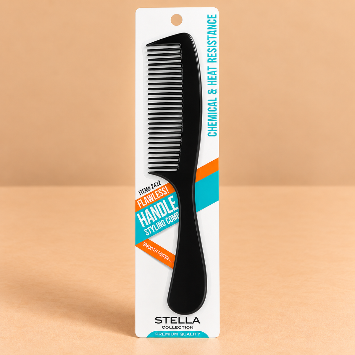 Stella Collection Styling Handle Comb #2422, featuring a comb with a built-in handle for hair styling and grooming.