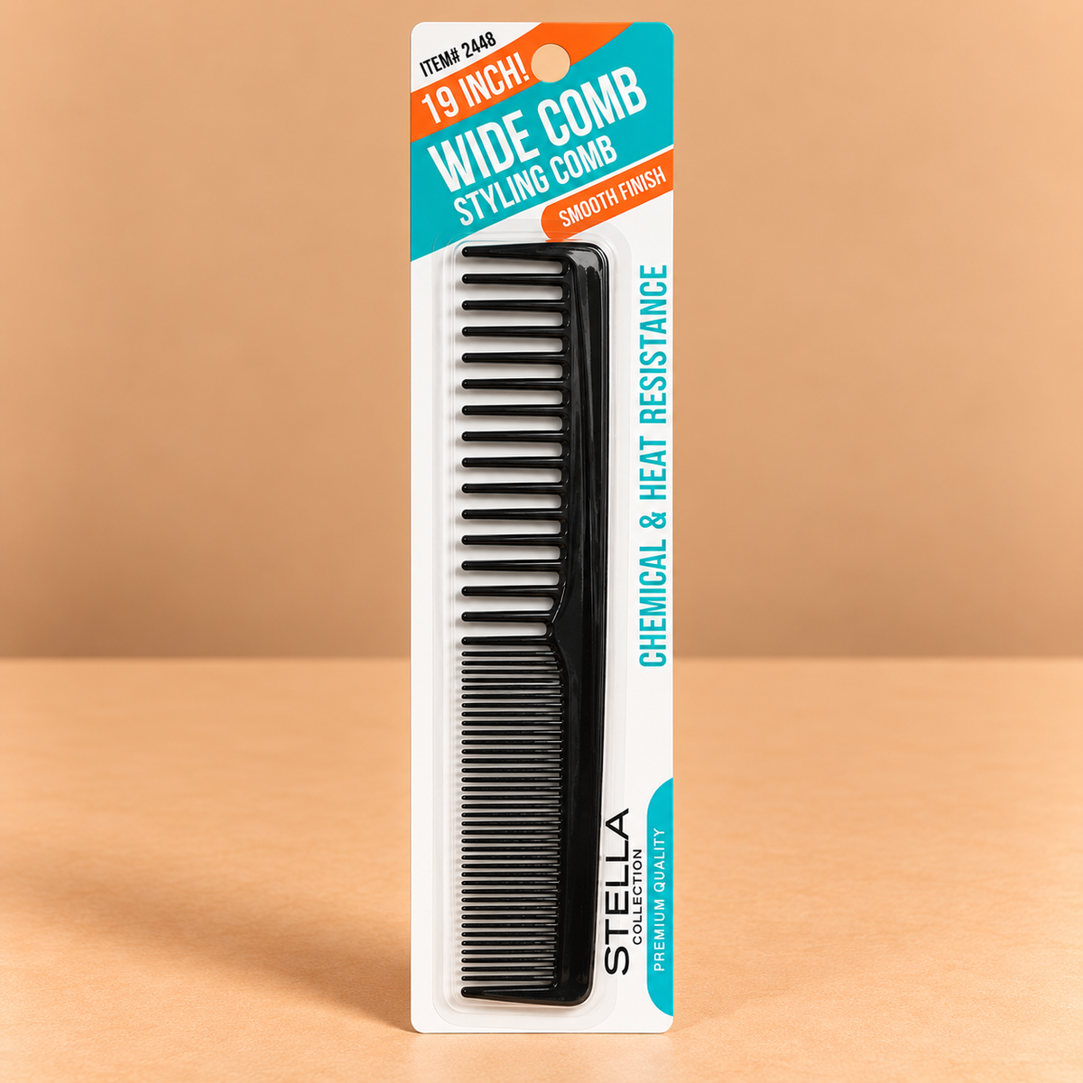 Stella Collection 9" Wide Sectioning Teeth Comb #2448, featuring a 9-inch comb with wide-spaced teeth for hair sectioning and styling.