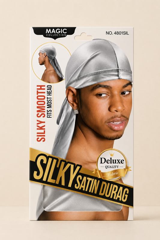 Magic Collection Deluxe Silky Satin Durag #4801 – Silver